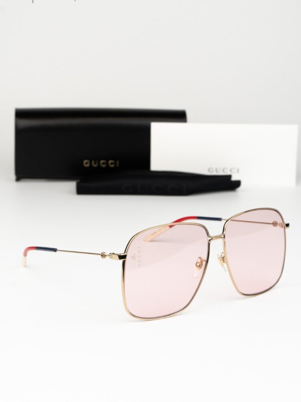 Gucci Women Sunglasses Gold Pink Square GG0394S 004 NEW AUTHENTIC